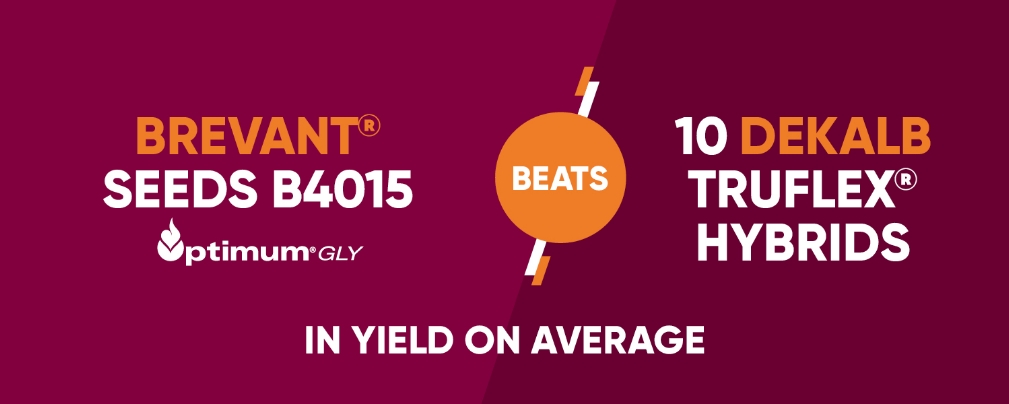 Brevant seeds B4015 beats 10 Dekalb truflex hybrids